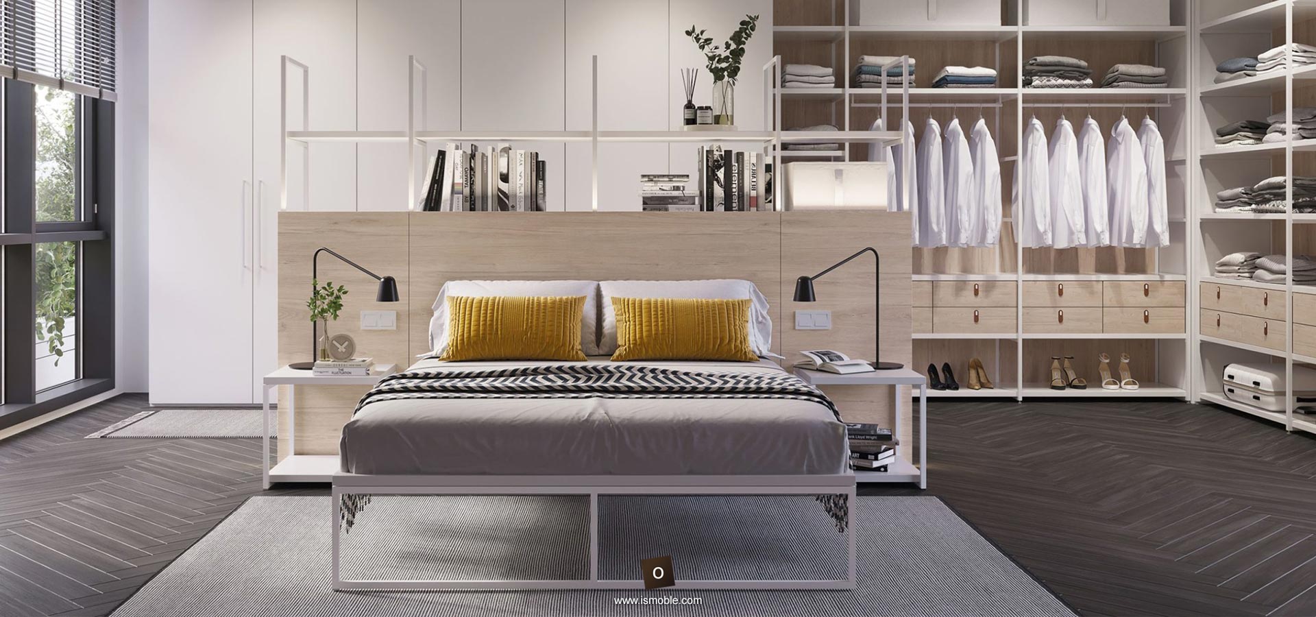 Dormitori i vestidor de fusta i ferro