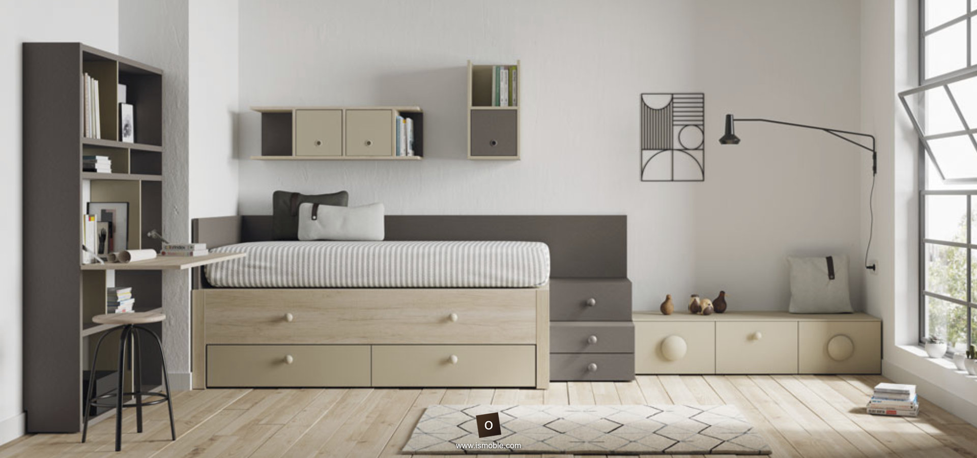 Llit amb niu i calaixos